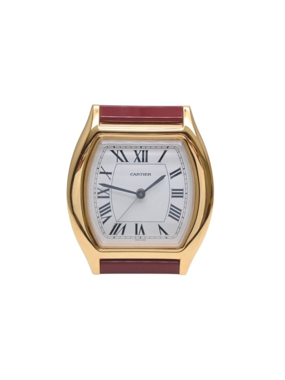 Cartier Tortue Table Clock White Dial Quartz White Gold Bordeaux Swiss
